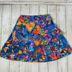 Dona Jo Vibrant Multicolor A-Line Skirt, abstract print skort, shorts under, S
